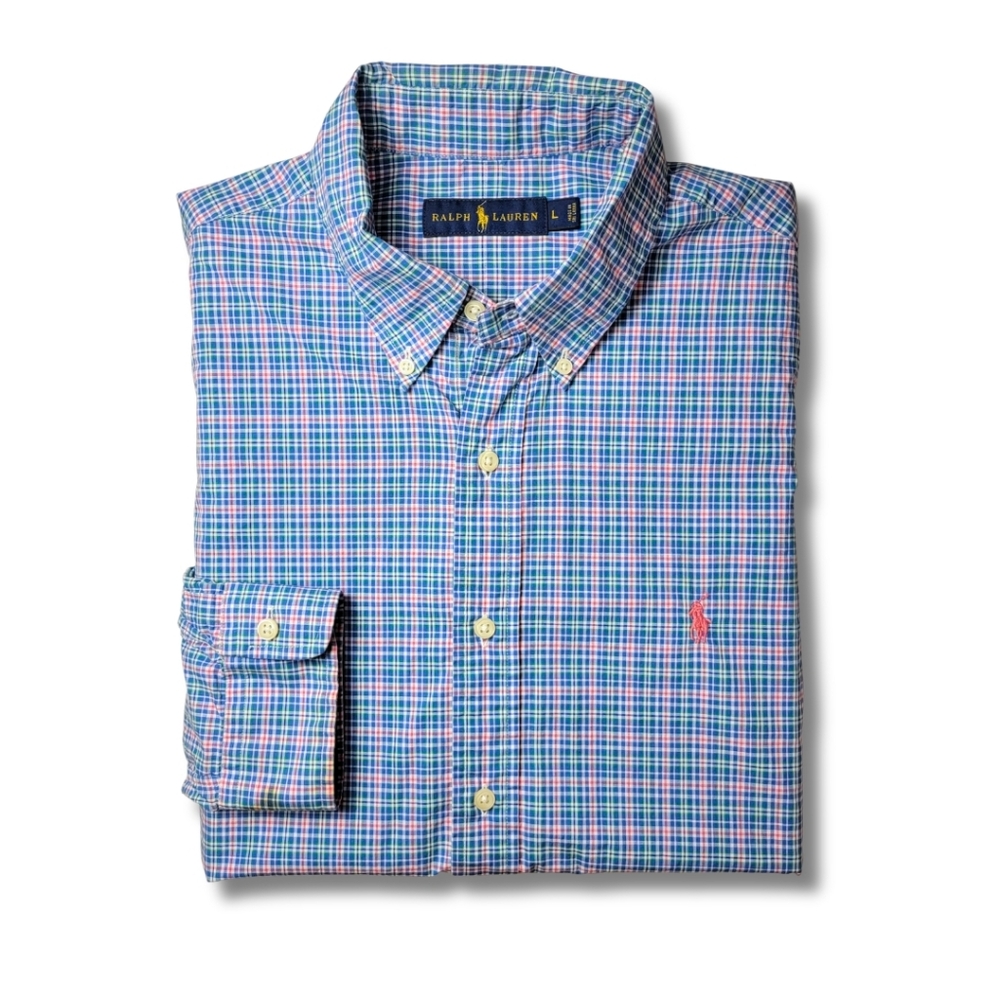 Ralph Lauren Blue, Pink & Green Plaid Button Down Shirt L